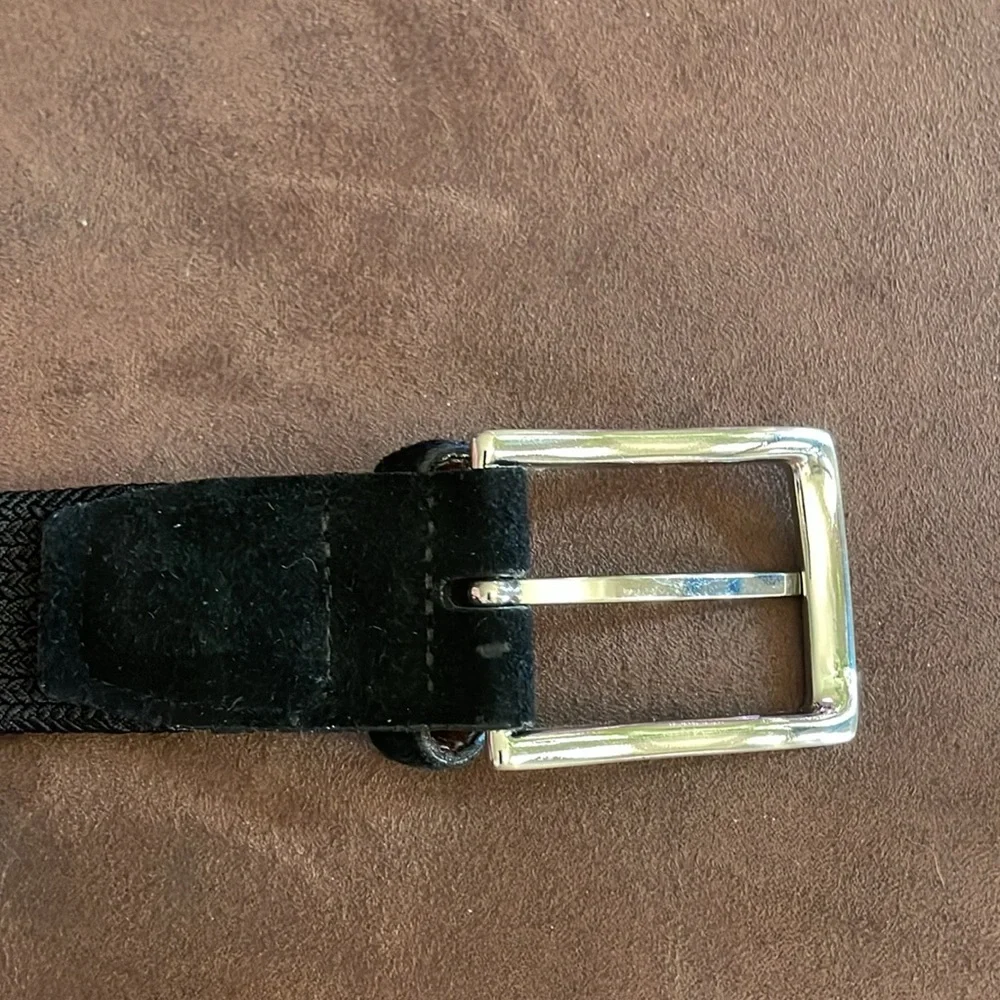 Men's Black Woven Belt Size 34 with Silver Buckle